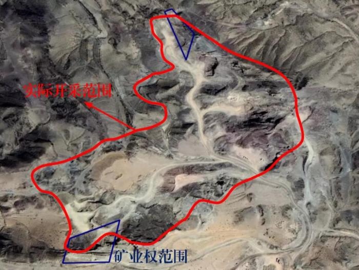 2021年5月的衛(wèi)星遙感影像顯示，白土崗子石料廠礦業(yè)權(quán)面積僅16.65畝，越界開采達(dá)207畝，超出12.4倍