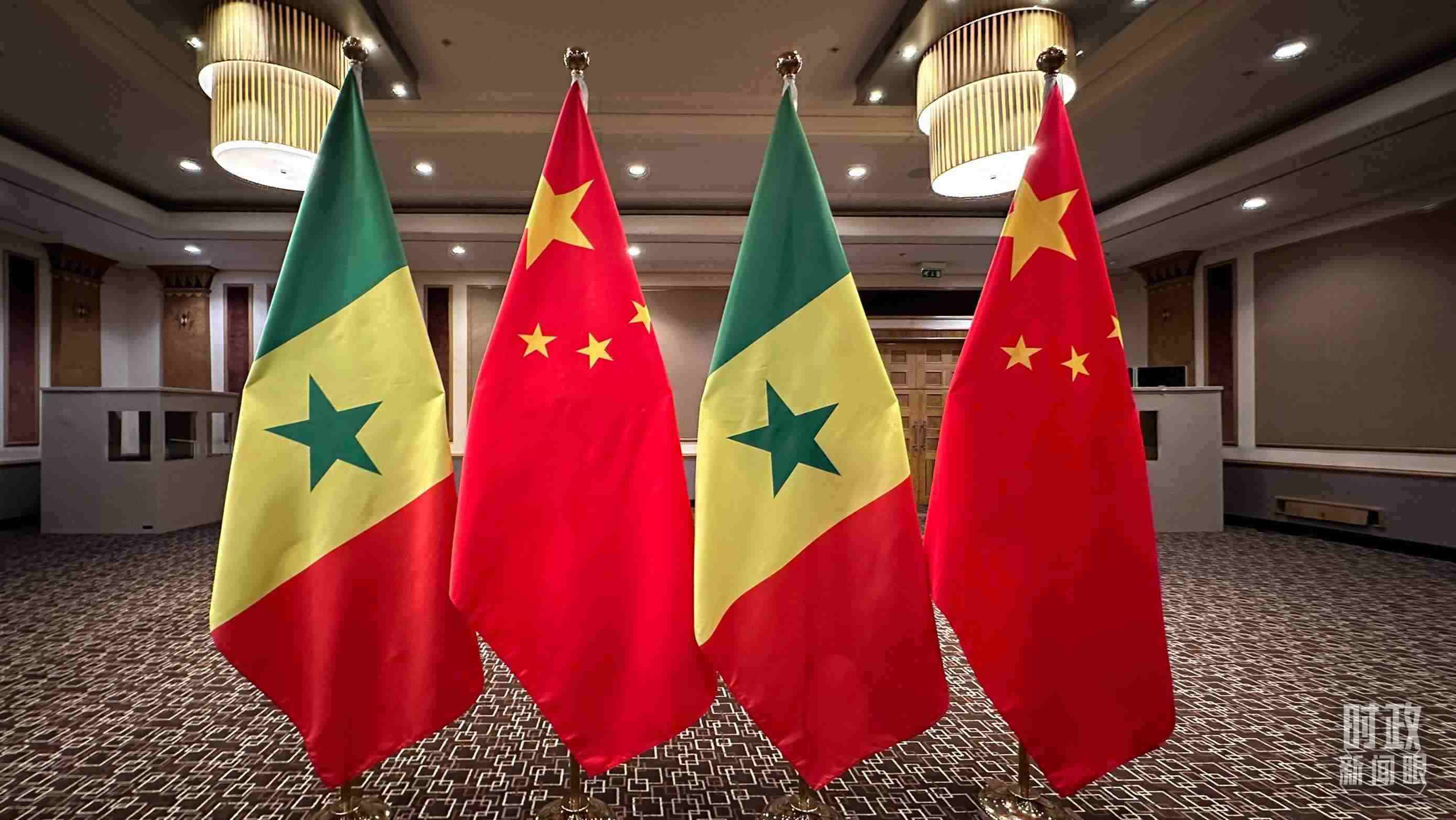 △會見現(xiàn)場的中塞兩國國旗。（總臺央視記者盧心雨拍攝）