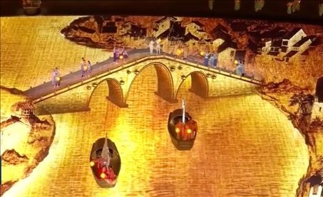 △9月23日，杭州第19屆亞洲運(yùn)動(dòng)會(huì)開(kāi)幕式現(xiàn)場(chǎng)的拱宸橋形象。