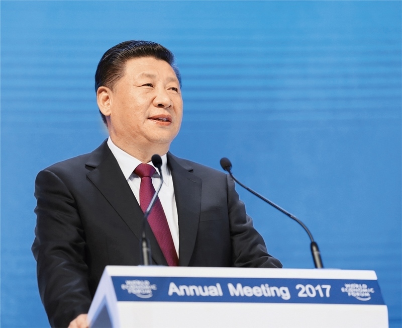 2017年1月17日，習(xí)近平主席在瑞士達(dá)沃斯國(guó)際會(huì)議中心出席世界經(jīng)濟(jì)論壇2017年年會(huì)開(kāi)幕式，并發(fā)表題為《共擔(dān)時(shí)代責(zé)任 共促全球發(fā)展》的主旨演講。