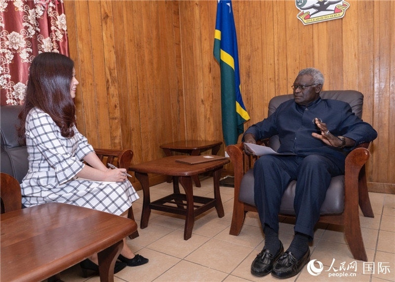 2023年9月14日，所羅門群島總理梅納西·索加瓦雷在首都霍尼亞拉接受人民網(wǎng)記者專訪。人民網(wǎng) 賀吉攝