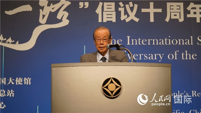 日本前首相福田康夫致辭。人民網(wǎng) 蔣曉辰攝