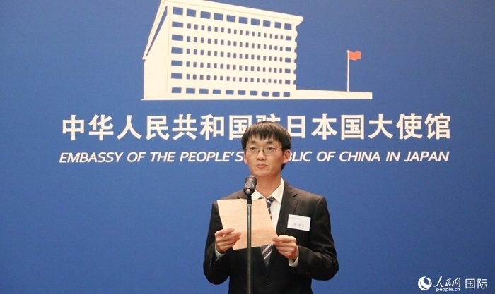 獲獎學(xué)生代表、大阪大學(xué)博士生劉亞飛發(fā)表感言。人民網(wǎng) 許可攝