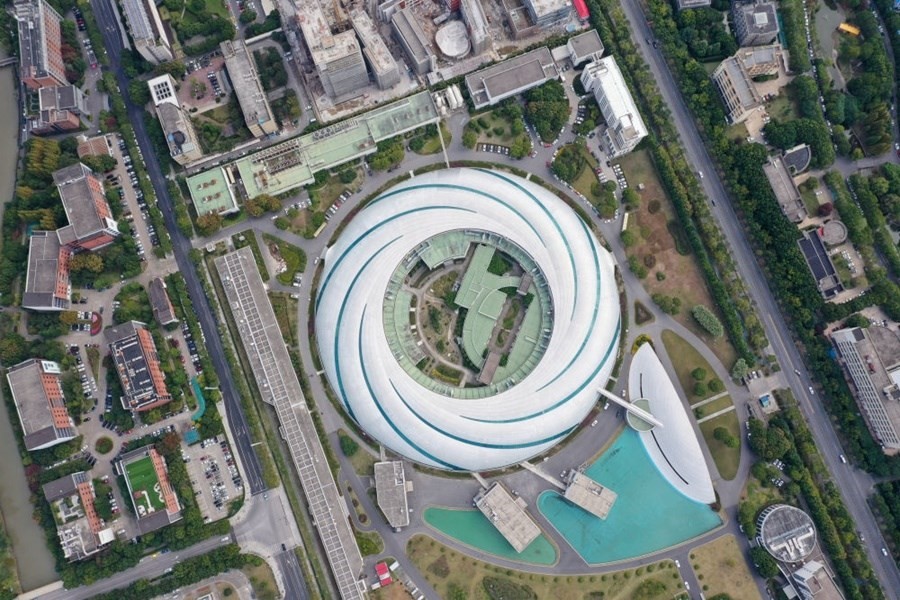 位于上海張江科學城的國家大科學裝置上海光源（2020年10月26日攝，無人機照片）。