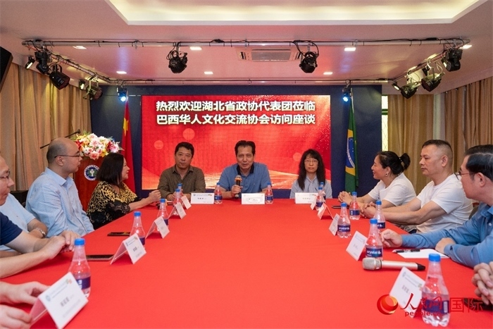 湖北省政協(xié)經(jīng)濟(jì)委員會(huì)主任王兆民（中）在座談會(huì)上致辭。 人民網(wǎng)記者 陳海琪攝