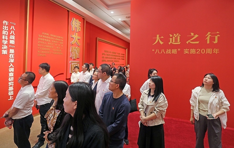 大道之行——“八八戰(zhàn)略”實(shí)施20周年大型主題展覽開展以來，觀眾絡(luò)繹不絕。