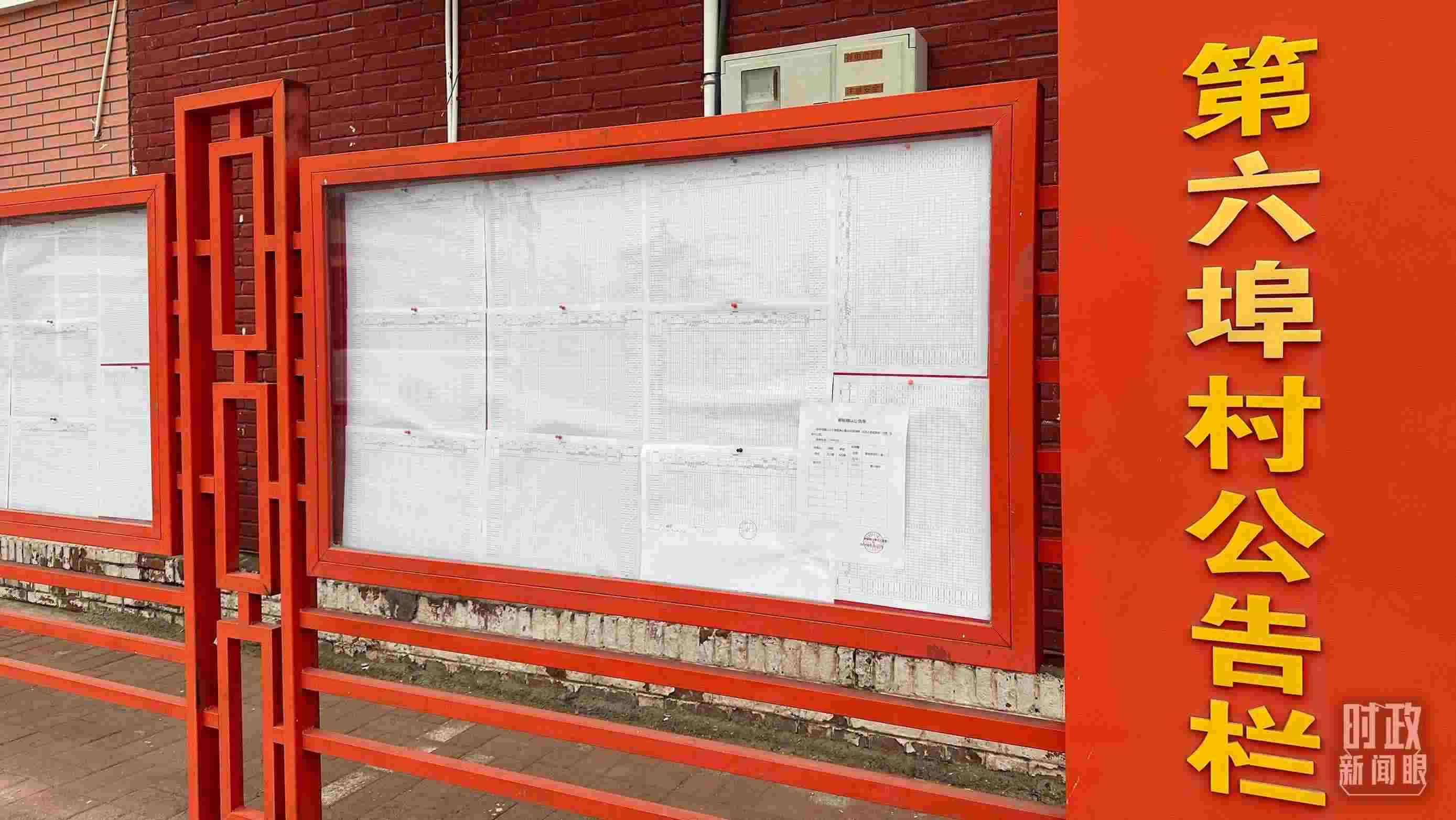 △第六埠村公告欄里張貼著“天津市2023年蓄滯洪區(qū)農(nóng)作物、經(jīng)濟(jì)林補(bǔ)償標(biāo)準(zhǔn)表”等。（總臺(tái)央視記者覃思拍攝）