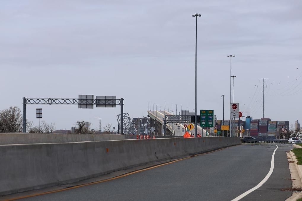 這是3月26日在美國馬里蘭州巴爾的摩拍攝的坍塌的大橋。新華社記者胡友松攝