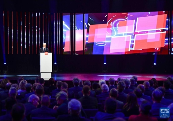 4月21日，挪威首相斯特勒在德國漢諾威工業(yè)博覽會開幕式上致辭。挪威是今年展會主賓國。新華社記者 任鵬飛 攝