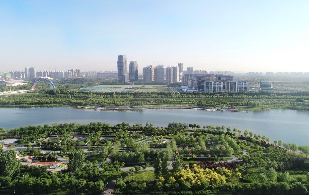 石家莊市滹沱河景色（2022年5月16日攝，無人機(jī)照片）。新華社記者 楊世堯 攝