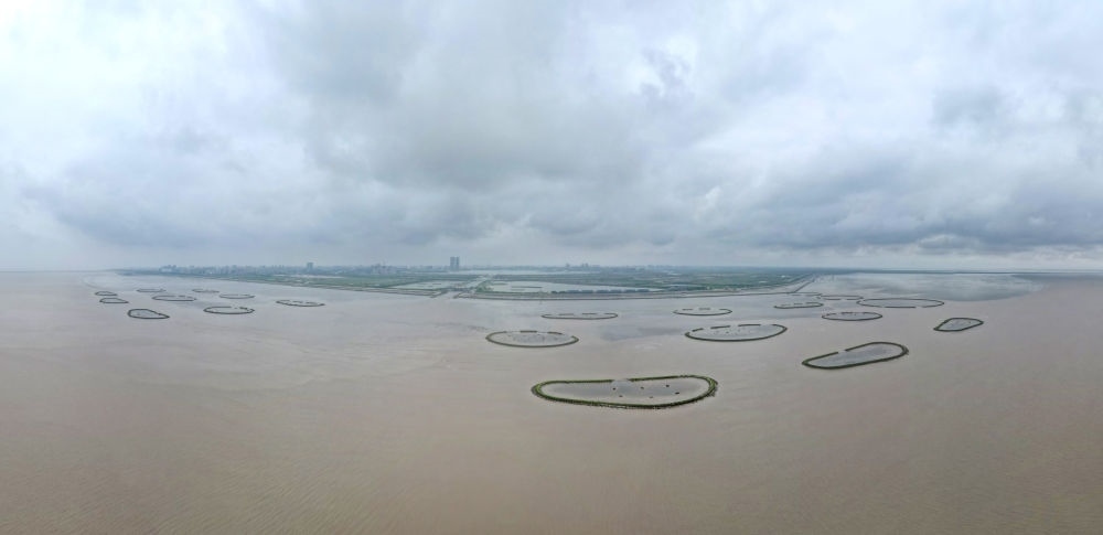 2024年5月31日，上海臨港新片區(qū)南匯嘴水域?yàn)┩可系哪迪牻福o人機(jī)照片）。新華社記者 方喆 攝