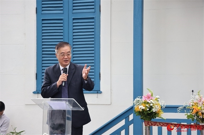 中國駐巴西大使祝青橋在開園儀式上發(fā)表致辭。人民網(wǎng)記者 張志文攝