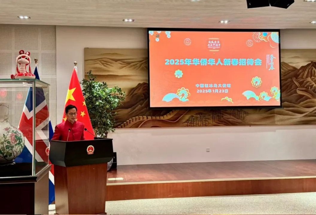 中國駐冰島大使何儒龍致辭。中國駐冰島大使館供圖