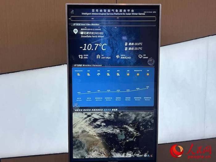 摩天輪等候大廳實時顯示的氣象信息。人民網(wǎng) 高清揚攝