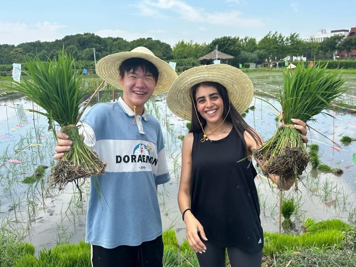 卡友琪在插秧。受訪者供圖