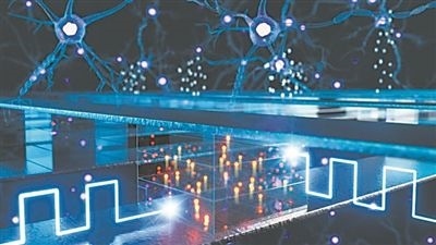 使用電化學(xué)隨機(jī)存取存儲(chǔ)設(shè)備進(jìn)行內(nèi)存計(jì)算（藝術(shù)圖）。圖片來(lái)源：韓國(guó)浦項(xiàng)科技大學(xué)